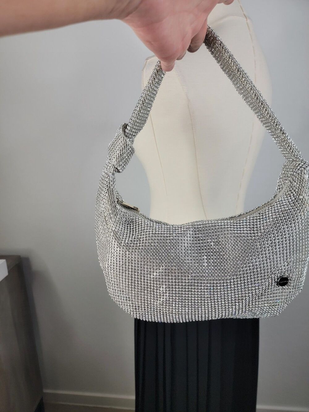 Olga Berg - Jessica Soft Crystal Mesh Croissant Bag Silver - Picture 17 of 17